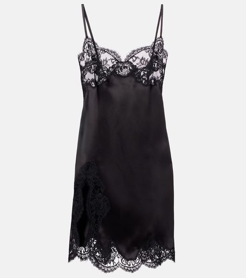 Lace-trimmed silk-blend satin slip dress