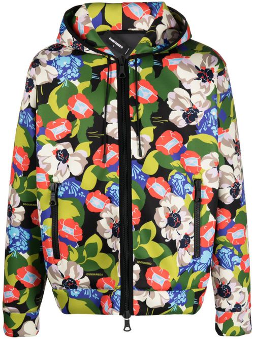 Floral-print hooded jacket - Green