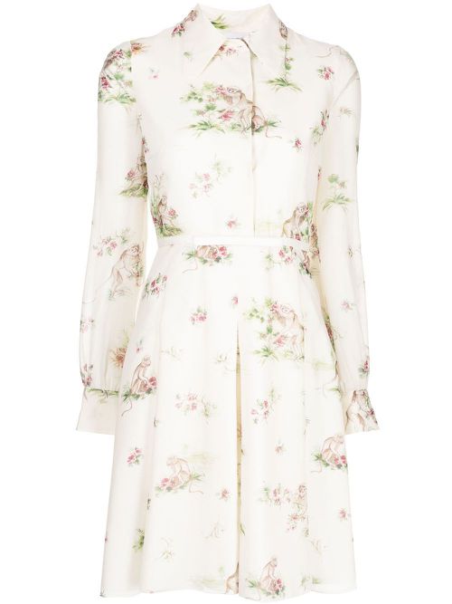 Floral-print silk dress - White