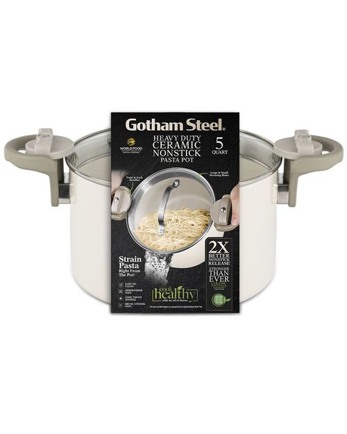 Ultra Nonstick Ceramic 5Qt Pasta Pot With Strainer, Twist & Lock Handles