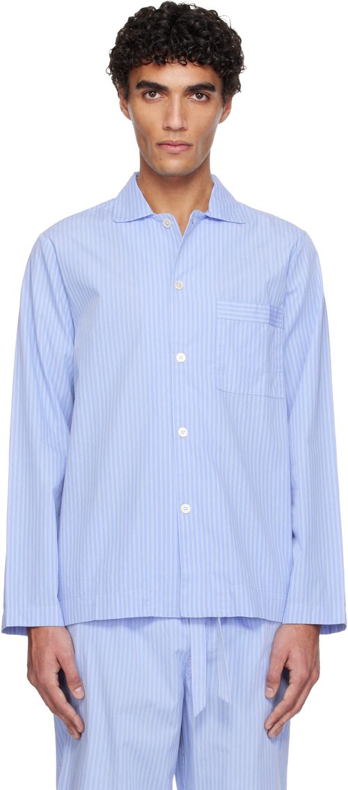 Blue Poplin Long-Sleeved Pyjama Shirt