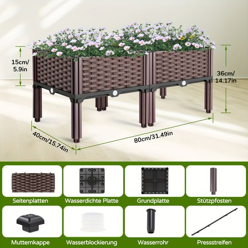 TEMU Stackable Raised Garden Beds - Lightweight Plastic Flower Boxes With Drainage Holes, Rectangular Planter For Balcony, Patio, Indoor/outdoor
