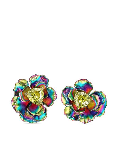 18kt yellow gold vermeil Rainbow Bloom quartz earrings - Blue