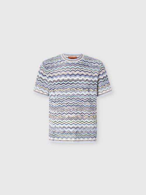 Missoni - Cotton knit T-shirt with chevron pattern, Men, Beige& White