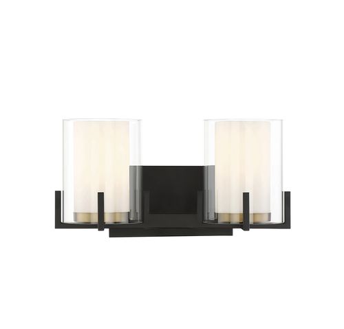 Eaton 2-Light Bathroom Vanity Light in Matte Black with Warm Brass Accent