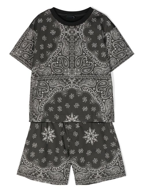 Paisley-print poplin short set - Black