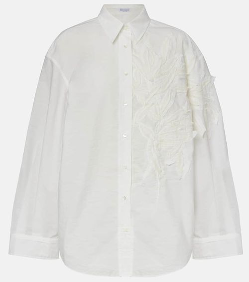 Embroidered cotton-blend poplin shirt