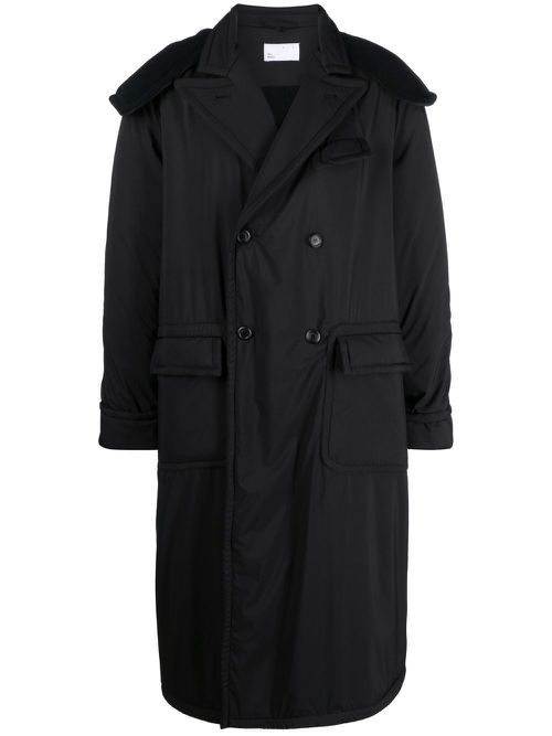 Double-breasted hooded coat - Black