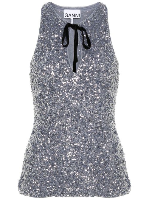 Sequined split-neck top - Grey