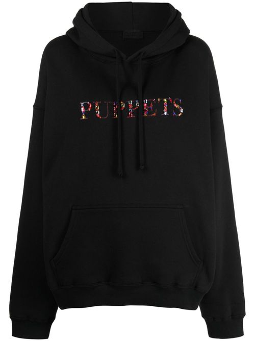 Crystal-embellished cotton-blend hoodie - Black