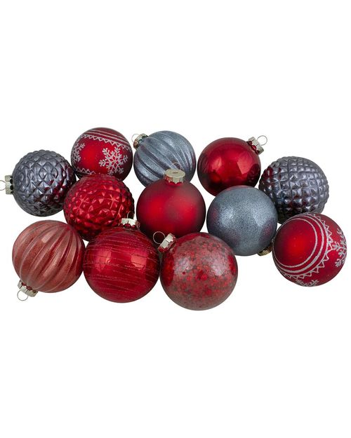 Northlight Set of 12 Red And Blue Finial And Glass Ball Christmas Ornaments