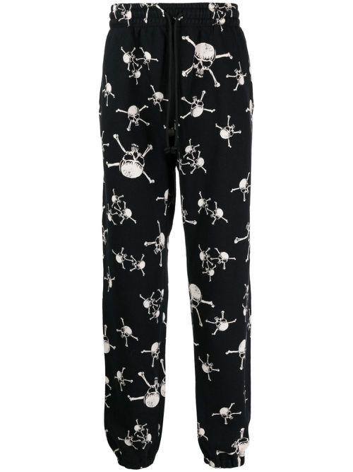Skull-print cotton track pants - Black