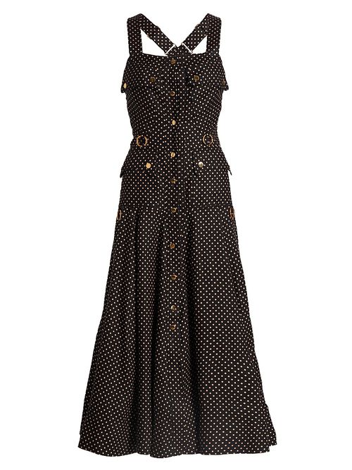Women's Luna Polka Dot Cargo-Style Picnic Midi-Dress - Black Dot