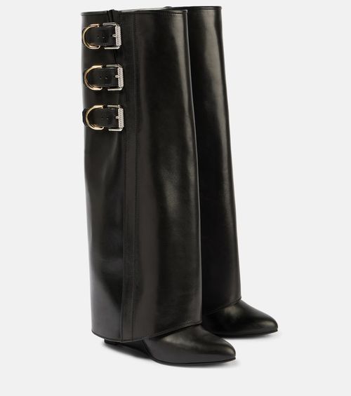 Embellished leather knee-high boots