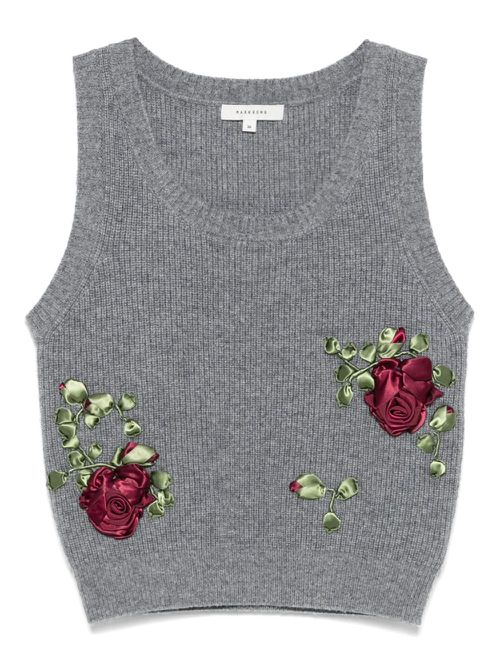 Floral-appliqué ribbed top - Grey