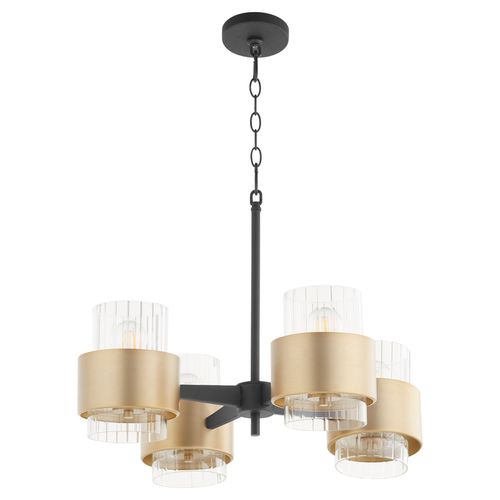 Epsilon 4-Light Chandelier in Textured Black w with Aged Bra