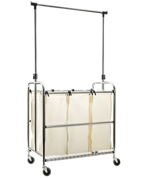 Seville Classics Rolling 3-Bag Laundry Sorter with Hanging Bar