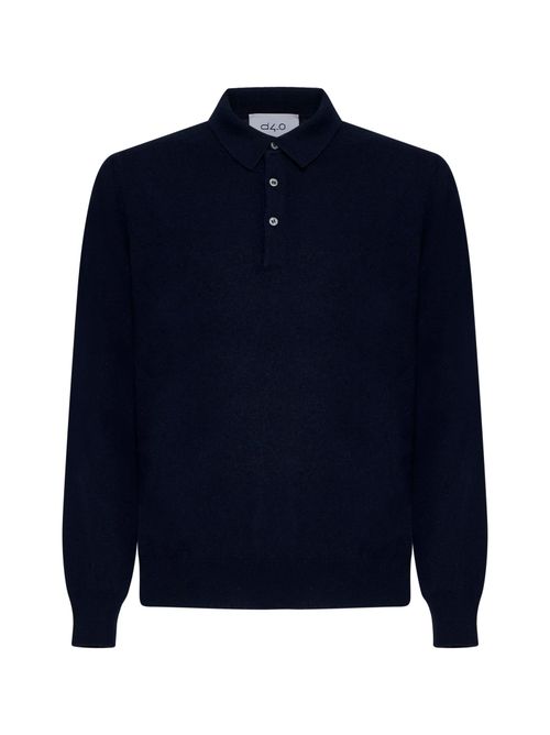 Virgin Wool Blend Polo Sweater — Navy