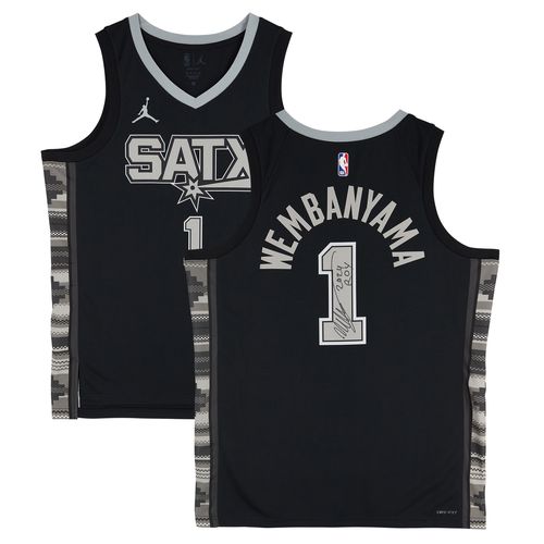 "Victor Wembanyama San Antonio Spurs Autographed Black Jordan Brand Statement Edition Swingman Jersey with ""2024 ROY"" Inscription"