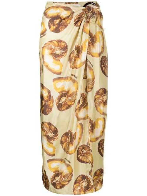 Shell-print sarong midi skirt - Neutrals