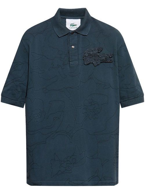 Crocodile-appliqué polo shirt - Blue