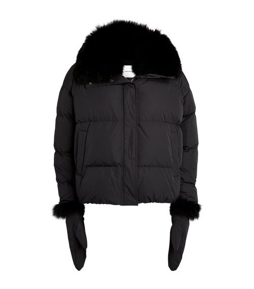Fox Fur-Trimmed Down Jacket — Black