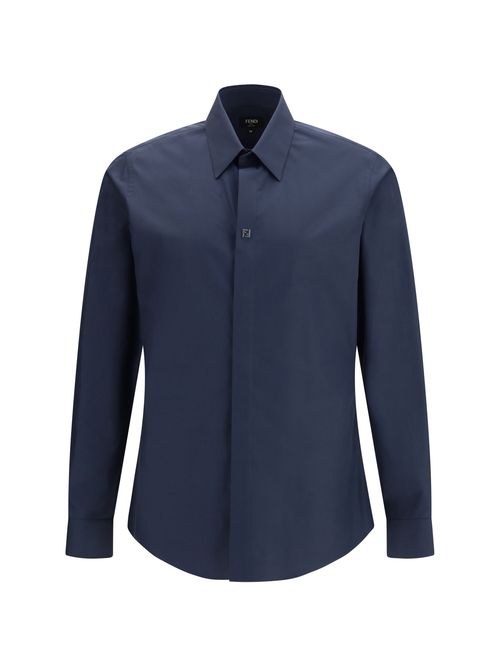 FF-Embellished Cotton Shirt — Navy