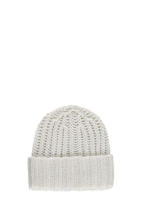 White Cashmere Ribbed Beanie
