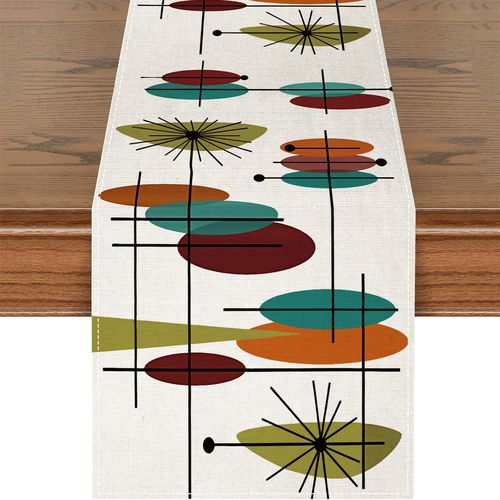 TEMU 1pcstable Runners Retro Modern Mid Century Weddingcoffee Table Runner, Farmhouse Linen Cloth For Dinning Holiday Party Indoor Outdoor Decor