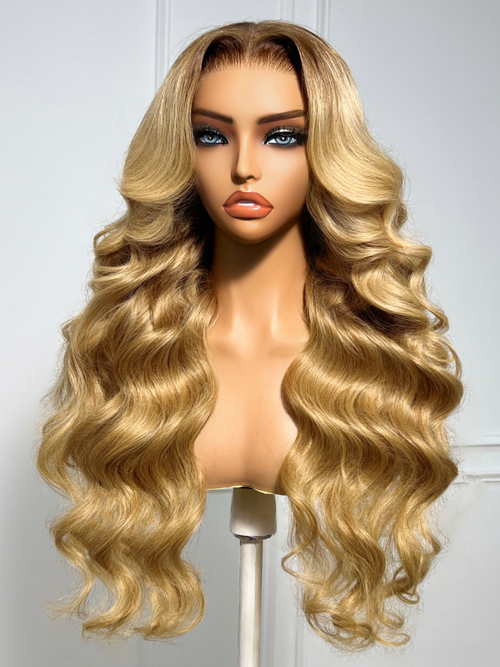 UNice 13x4 Bye-Bye Slip™ Lace Honey Blonde With Brown Roots Body Wavy Wigs with Face-Framing Layer