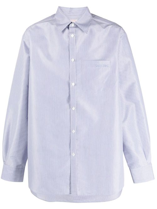 Logo-embroidered textured shirt - Blue