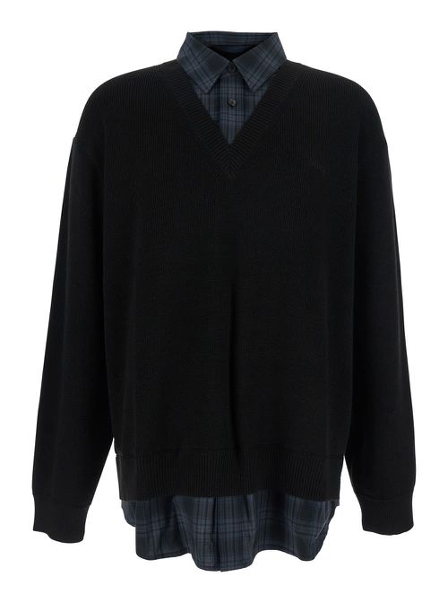 Juun. J Check Shirts Layered V-neck Sweater