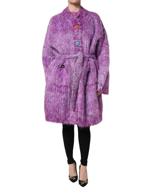 Mohair Blend with Decorative Buttons Coat — Purple