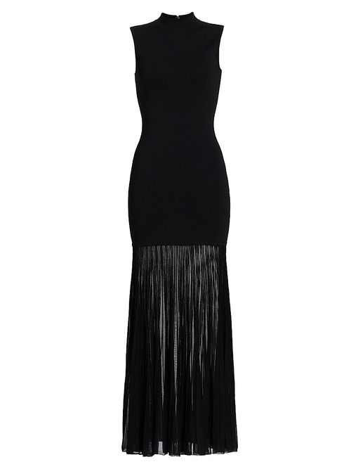Women's Mock Turtleneck Sheer Maxi Dress - Black