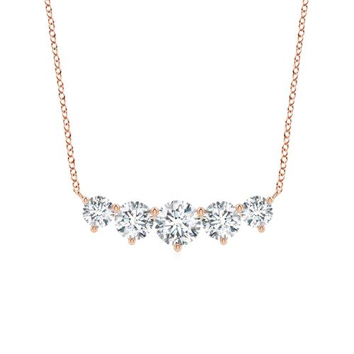 Angara 1.0 Carat Graduated Five Stone Round Lab-Grown Diamond Necklace in 14K Rose Gold