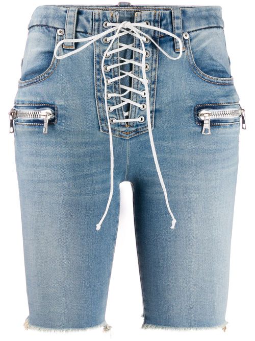 Lace-up denim shorts - Blue
