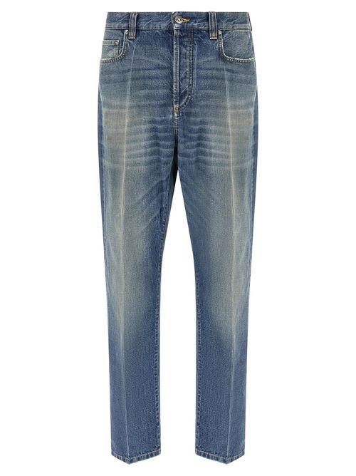 Stone-Washed Distressed Jeans — Blue