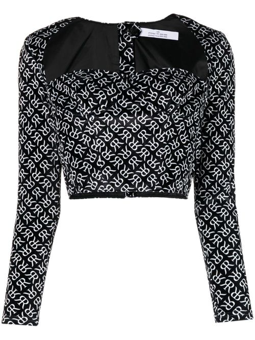Monogram-print bustier corset top - Black