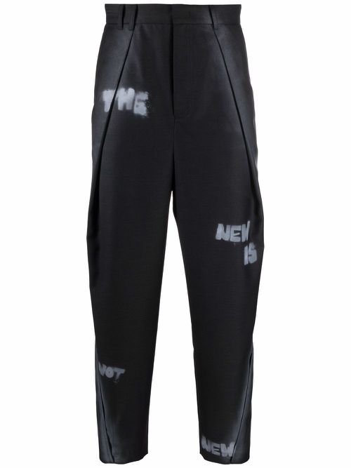 Slogan print straight-leg trousers - Black