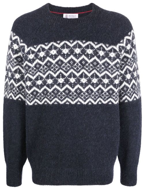 Brunello Cucinelli intarsia-knit wool-blend jumper - Blue