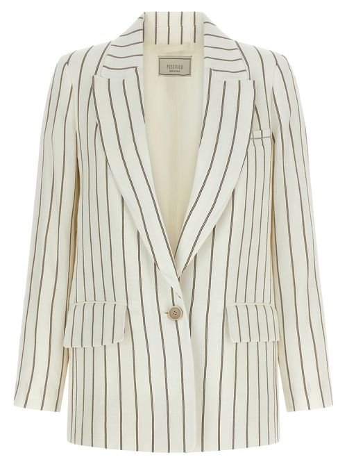 Pinstripe Twill Blazer Blazers White