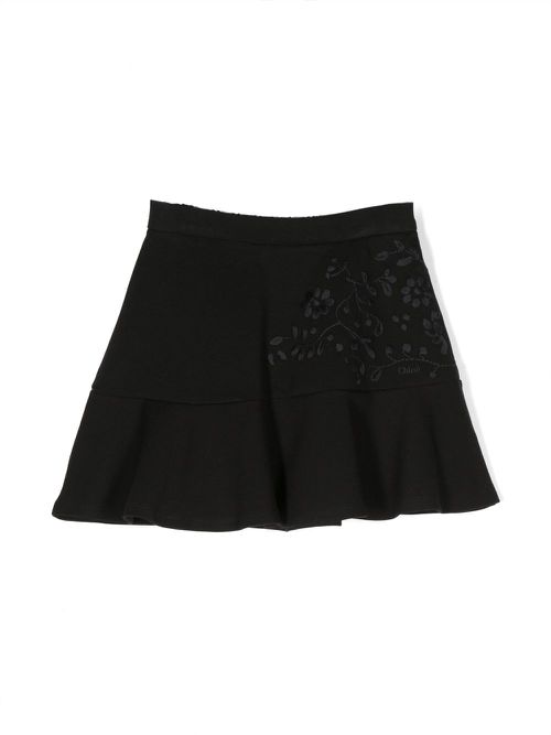 Logo-embroidered flared skirt - Black