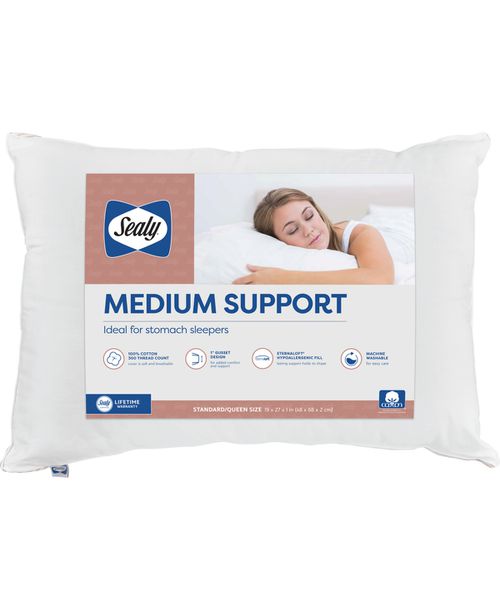 Medium Support Stomach Sleep Pillow, Standard/Queen - White