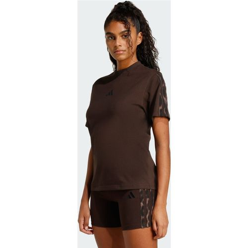 ADIDAS Sportswear Womens Seasonal Essentials Leopard Print T-Shirt with 3-Stripes - Brown - Mediu