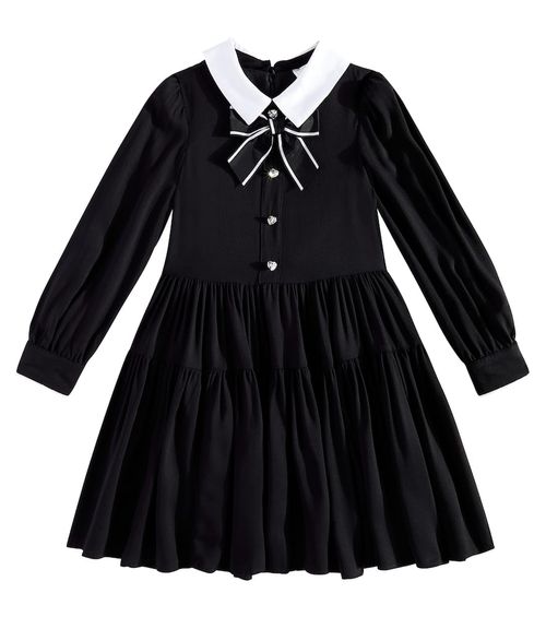Monnalisa Twill bow-detail embellished dress