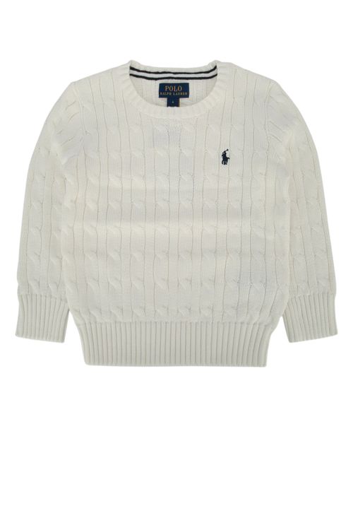 Cable-Knit Crew Neck Sweater — White