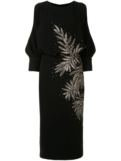 Open-shoulder embroidered dress - Black