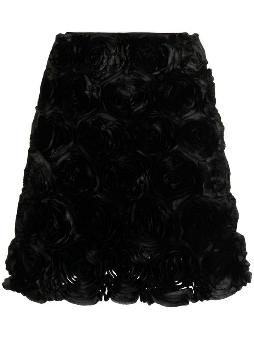 Floral-appliqué silk skirt - Black