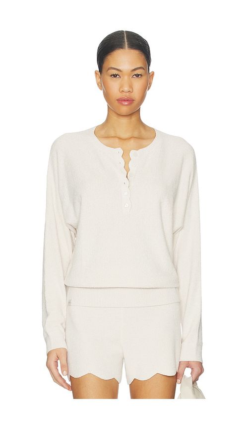 Barefoot Dreams CozyChic Ultra Lite Scallop Dolman Henley Top in Cream. - S also in XS