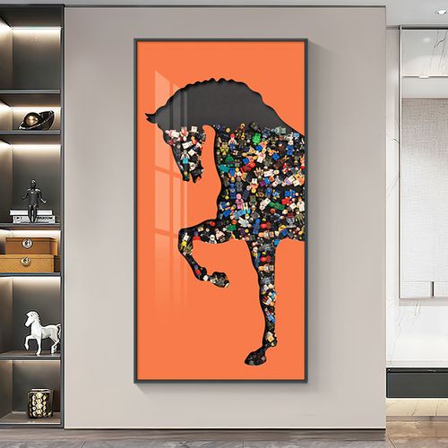 1000mm Rectangle Horse Building Blocks Wall Art Decor with Aluminum Frame Living Roo